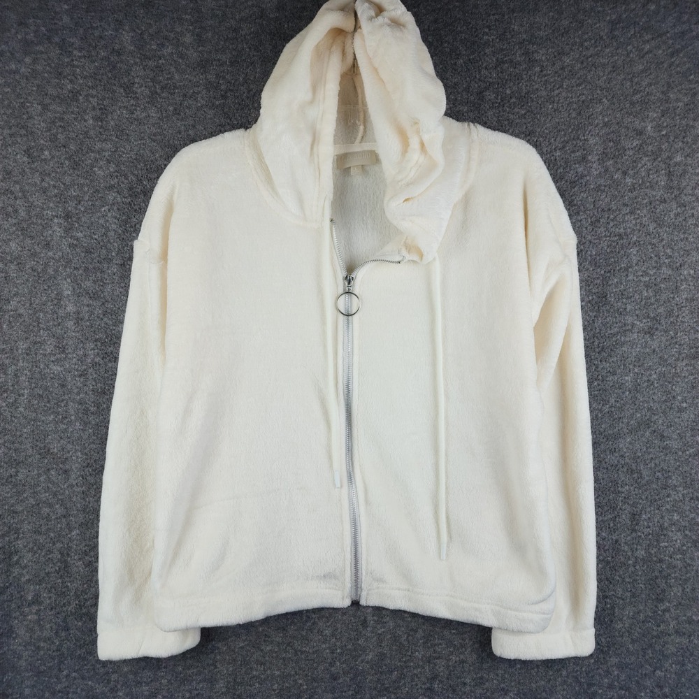 L.A. Gold Hoodie Women L Cream Faux Fur Fleece Full Zip NEW